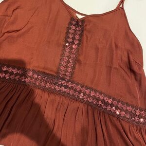 Red Sleeveless Top with Pink Sequin Detail